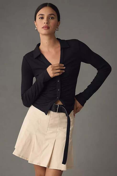 Paige Tops - PAIGE Lafayette Size XL Black Ruched Top Button Down Dark Academia Preppy Casual